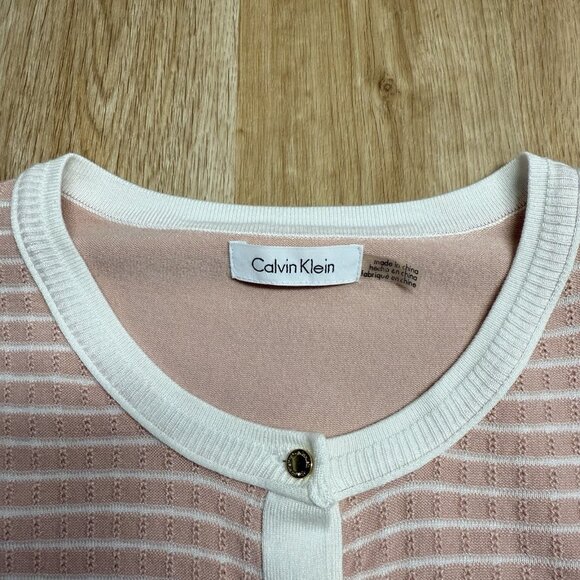 CALVIN KLEIN CARDIGAN COQUETTE SOFT GIRL GOLD BUTTON LIGHT ACADEMIA PINK SIZE L? - Picture 5 of 9